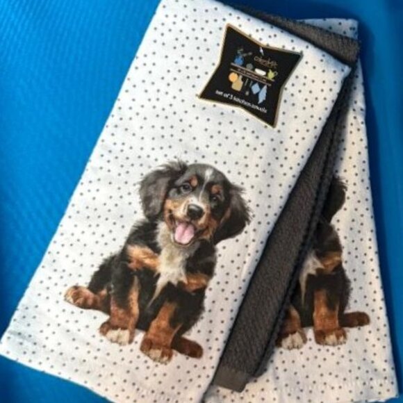 NWT & HARD TO FIND 3 PACK BERNESE MOUNTAIN DOG PUPPY PLUS GREY ABSORBENT TOWELS - Picture 1 of 12